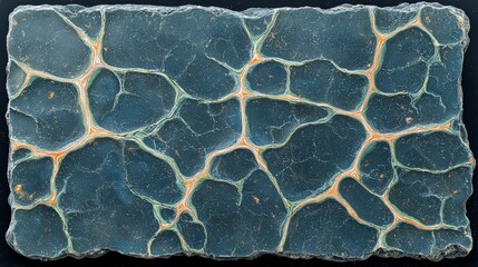Poster - Black and blue stone with a greenish tint. The stone is cracked and has a rough texture