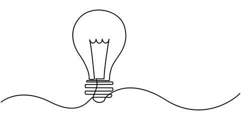 Light bulb continuous one line drawing. Single line vector illustration with editable stroke, Light bulb isolated on white light bulb one line outline vector, Continuous one line drawing bulb lamp.