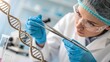 © Natsumae - A scientist meticulously examines a DNA strand using precision tweezers in a laboratory setting, a close-up view revealing intense focus and precision.