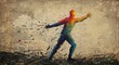 © KomandanSayur - Abstract human figure disintegrating into vibrant colors on textured background representing mental health issues and the fragility of the human psyche
