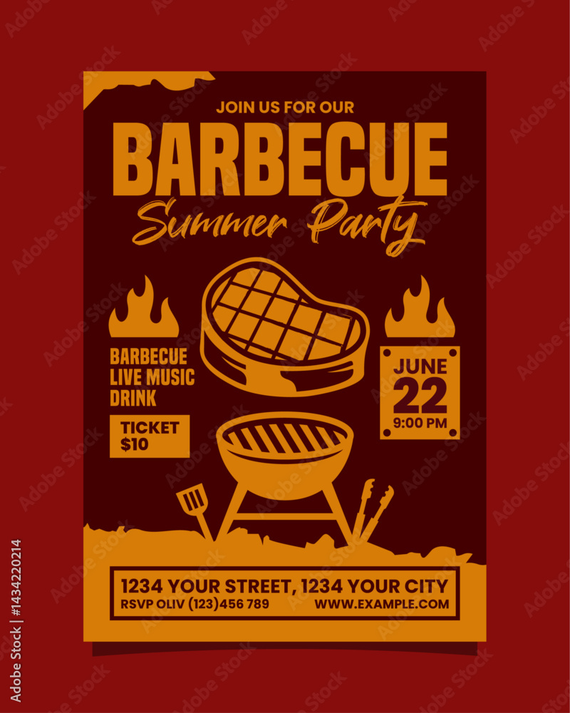 Barbecue summer party vertical poster or flyer vector template design ...