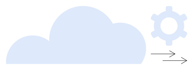 Cloud shape with gear symbol and arrows indicating data flow, automation, and digital solutions. Ideal for technology, cloud computing, data exchange, software, innovation, IT systems flat simple