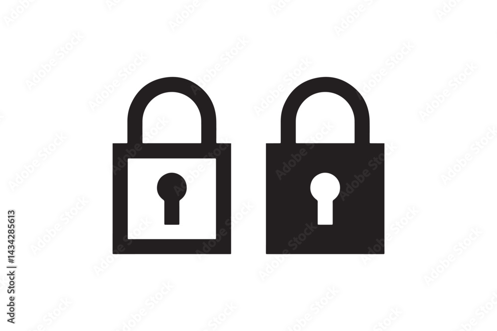 Padlock security icons in outline and solid style Vector