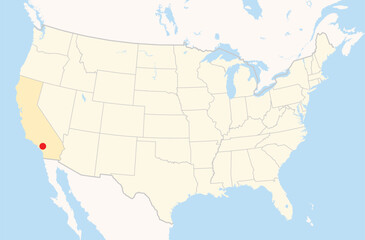  Location Map of the city Ontario in California, USA. The state is marked orange and the city is highlighted with a red dot. No labels at all.