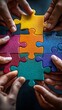 © PRASETIYO - Diverse hands joining puzzle pieces; teamwork concept