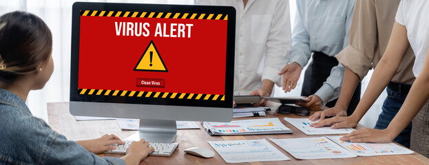 Leinwandbilder - Virus warning alert on computer screen detected brisk cyber threat , hacker, computer virus and malware