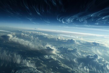 atmospheric beauty: an aerial view showcases swirling clouds and a vibrant blue gradient