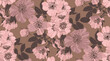 © Lana - Colored mocha mousse pattern of rose flowers and leaves, repeating pattern, artistic like wallpaper.