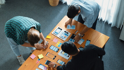 Wall Mural - top view of smart ui designer brainstorming and planning about ux uo design or mobile interface wire