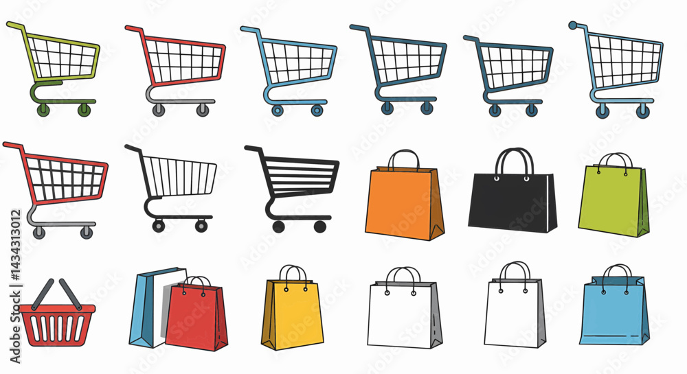 Cart Vector 3 Color This vector illustration features fifteen distinct and stylized ...