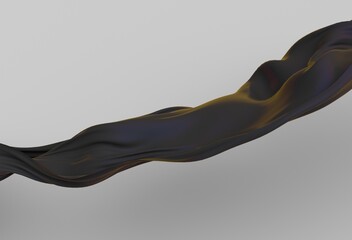 Poster - Minimal 3D illustration featuring a flowing, glossy black fabric-like wave on a light background. The abstract form is elegant, dynamic, and modern, evoking movement and fluidity.