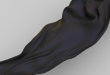 Poster - Minimal 3D illustration featuring a flowing, glossy black fabric-like wave on a light background. The abstract form is elegant, dynamic, and modern, evoking movement and fluidity.