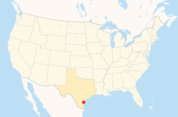  Location Map of the city Corpus Christi in Texas, USA. The state is marked orange and the city is highlighted with a red dot. No labels at all.