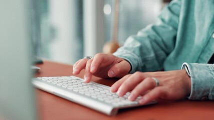 Aufkleber - Hands, keyboard and typing at office, startup and review for newsletter with project management at company. Person, writer and editing process with computer, article and click at creative agency