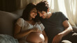 © Ariwasabi - Expectant couple enjoying a tender moment together at home. The image captures their connection and anticipation for their new family. Image made using Generative AI.