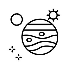 Wall Mural - jupiter planet illustration with moon sun and stars vector space exploration astronomy graphic desig