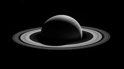 Wall Mural - Grayscale depiction of a ringed celestial body in space.
