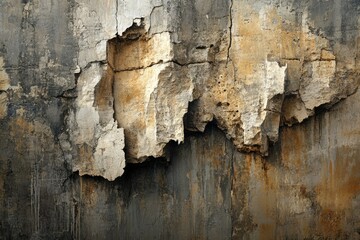 Aufkleber - Severely weathered concrete wall with large chunks missing, showing significant erosion and discoloration.
