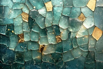 Poster - Irregular teal and gold mosaic pattern.  Textured, luxurious, artistic background.