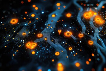 Poster - Abstract digital artwork depicting glowing circuitry and nodes, evoking concepts of technology and networks.