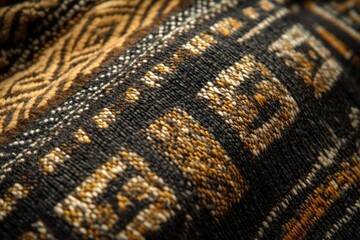 Aufkleber - Close-up of textured fabric with a blend of black, gold, and white patterns.