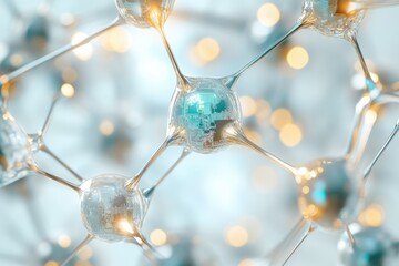 Fototapete - Abstract 3D rendering of interconnected nodes resembling a futuristic molecular structure or neural network.
