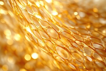 Fototapete - Abstract golden network, intricate, glowing, luxurious texture with bokeh background.