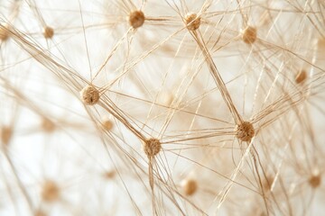 Poster - Intricate network of interconnected beige threads and small spherical nodes, creating a complex web-like structure.