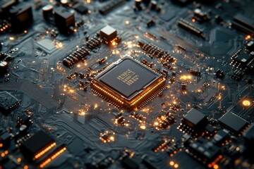 Poster - Close-up of a computer's central processing unit (CPU) integrated into a circuit board.