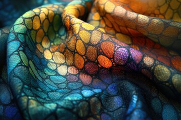Fototapete - Close-up of vibrant, multicolored fabric with a pebble-like pattern, showcasing its texture and drape.