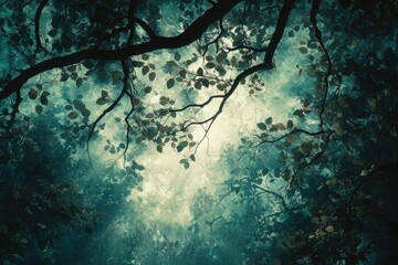Wall Mural - enchanted forest scene, ethereal light filtering through leaves and branches, creating a mystical at