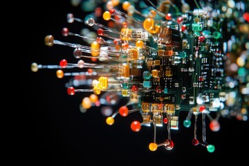 Aufkleber - A vibrant circuit board with colorful wires and components, showcasing technological innovation.