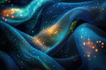 Aufkleber - Sparkling teal and gold glitter fabric draped in soft waves, creating a luxurious and dreamy texture.