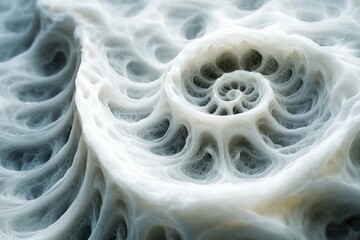 Poster - Abstract spiral structure resembling organic matter, intricate network of cavities and tunnels.