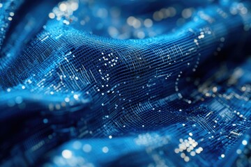 Aufkleber - Abstract blue fabric with intricate woven pattern, resembling digital circuitry or a network.