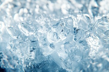 Poster - Close-up of translucent ice crystals, showcasing their intricate structures and frosty textures.
