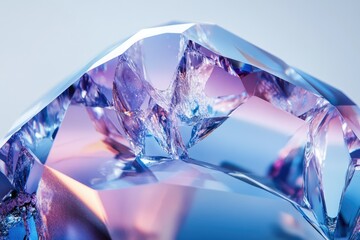 Poster - Close-up of a fractured, iridescent crystal showcasing its vibrant blue and purple hues and intricate geometric facets.