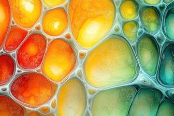 Aufkleber - Abstract colorful fluid art with vibrant orange, yellow, and green hues creating a mesmerizing organic pattern.