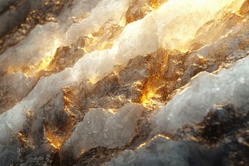 Aufkleber - Abstract image of gleaming gold and silver rocks, illuminated with a warm light, creating a luxurious and textured effect.