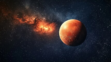 Wall Mural - A red planet is in the middle of a dark sky with stars