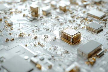 Poster - Close-up of a circuit board showcasing intricate microchip components and gold connectors.