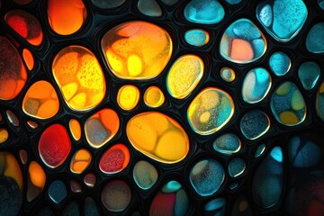 Poster - Abstract artwork depicting vibrant, organic shapes resembling colorful, glowing cells or gemstones.