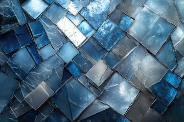 Aufkleber - Abstract mosaic of blue and gray stone or glass tiles, creating a geometric pattern.