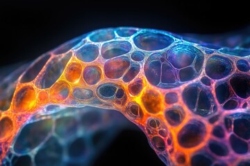 Poster - Abstract image depicting a vibrant, interconnected network resembling a cellular structure or cosmic nebula.