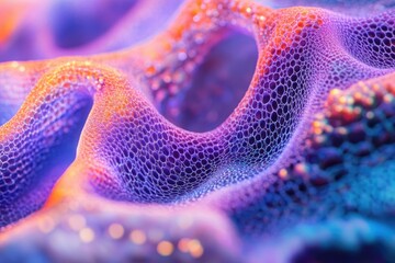 Poster - Abstract close-up of a vibrant, textured surface with a bubbly, porous structure in purple and orange hues.