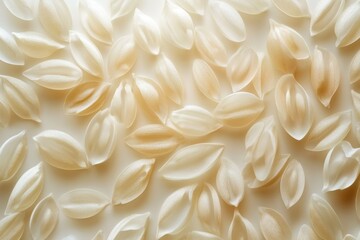 Aufkleber - A collection of delicate, translucent, beige seed pods or shells arranged on a white background.
