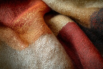 Poster - Close-up of a textured woolen fabric with a warm color palette, showcasing intricate weaving.
