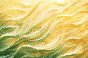 Poster - Abstract art depicting flowing, wavy strands of green and yellow, resembling hair or grass in the wind.