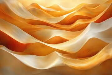 Poster - Abstract depiction of flowing sand dunes, bathed in warm, golden light, creating a serene and textured landscape.