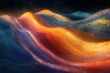 Leinwandbilder - Sparkling, glittering waves of gold, orange, and blue create a mesmerizing, abstract landscape.